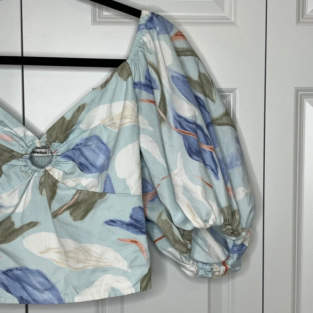Abercrombie Floral Cottagecore Crop Top Medium Puff Sleeve Coquette Bow